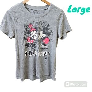 Disney Mickey Minnie Mouse Short Sleeve Graphic Tee Grey True Love Women Large